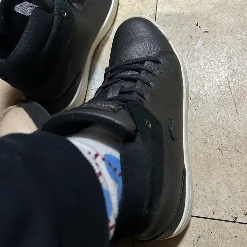[BUNJANG] Lacoste High-Top Sneakers Black Leather / 라코스테 스니커즈 하이탑 블랙 가죽 235 37