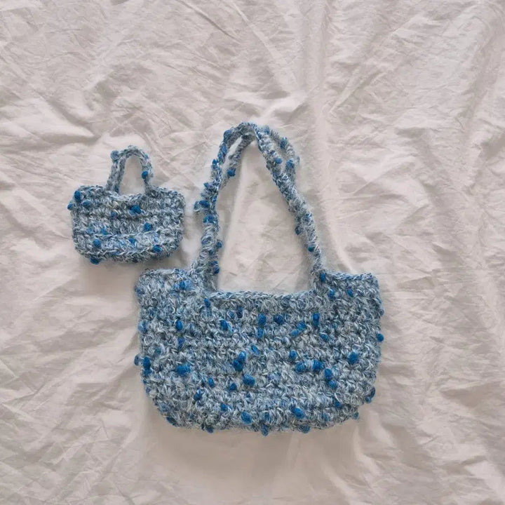 [BUNJANG] Handmade Blue Square Bag + Mini Pouch Set / 핸드메이드 블루스퀘어백,미니파우치세트