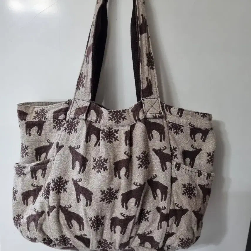 [BUNJANG] Vintage Deer/Snowflake Pattern Tote Bag/Shoulder Bag / 사슴/눈꽃 패턴 토트백 숄더백