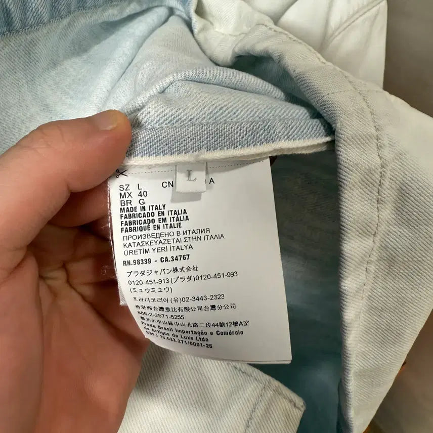 [BUNJANG] Prada Denim Short Sleeve Shirt / [L사이즈]프라다 삼각로고 데님 반팔 셔츠