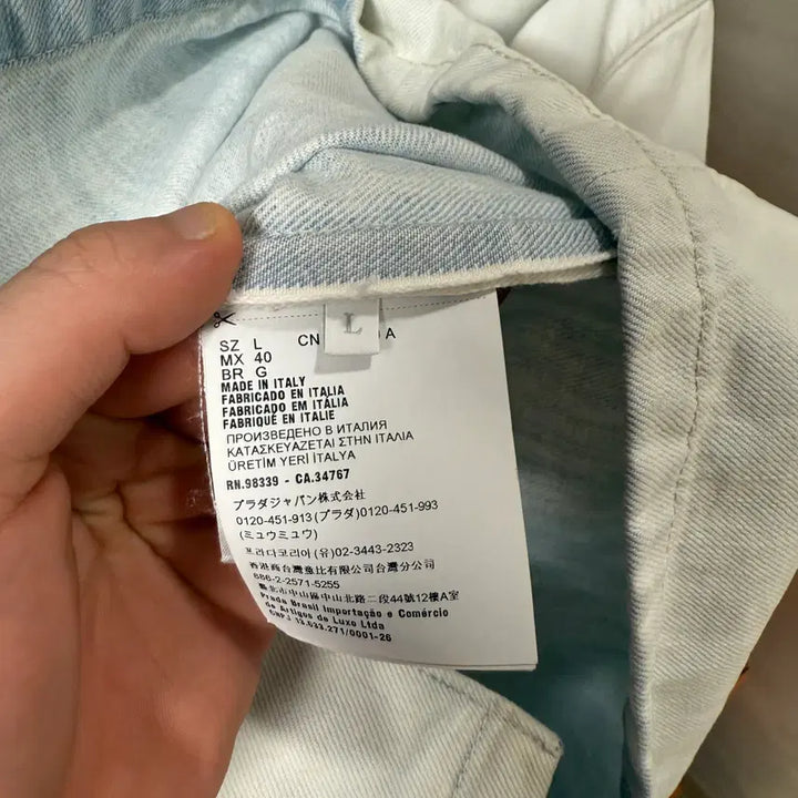 [BUNJANG] Prada Denim Short Sleeve Shirt / [L사이즈]프라다 삼각로고 데님 반팔 셔츠