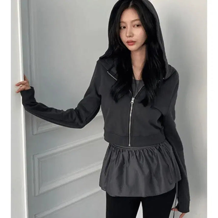 [BUNJANG] Hoodie Zip-up Charcoal (New) / 크롭 후드집업 차콜 새상품