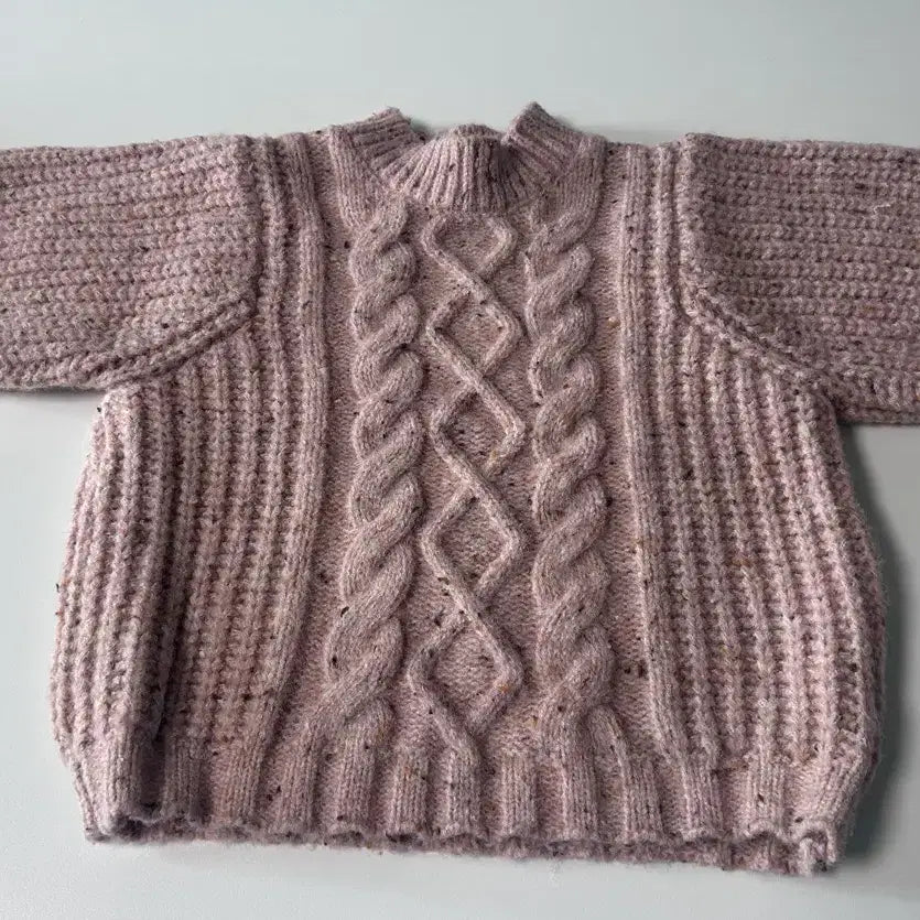 [BUNJANG] Pink Cable Knit Short Sleeve Top / 케이블 반팔 니트 핑크색