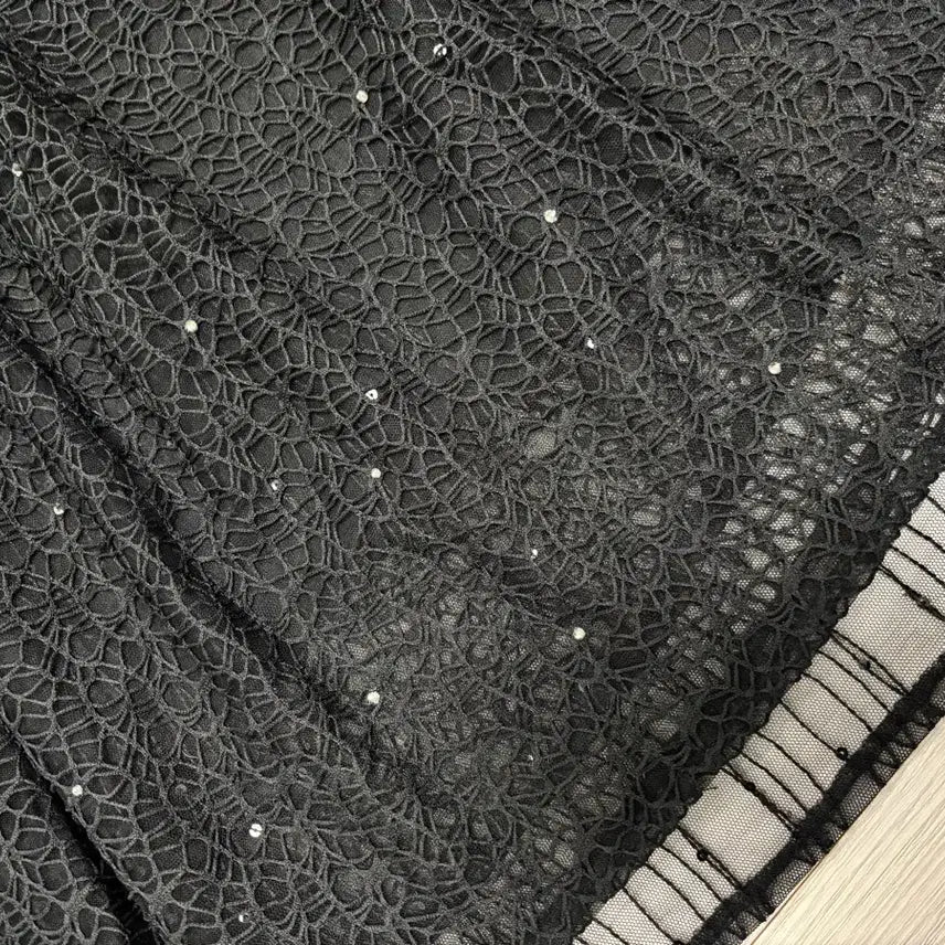 [BUNJANG] Cubic Lace Double Layered Skirt - Black S Size / 큐빅 레이스 2중 샤스커트 하객룩 s 사이즈 새상품 허리밴딩