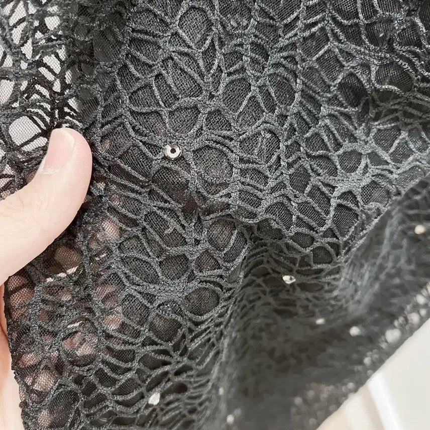 [BUNJANG] Cubic Lace Double Layered Skirt - Black S Size / 큐빅 레이스 2중 샤스커트 하객룩 s 사이즈 새상품 허리밴딩