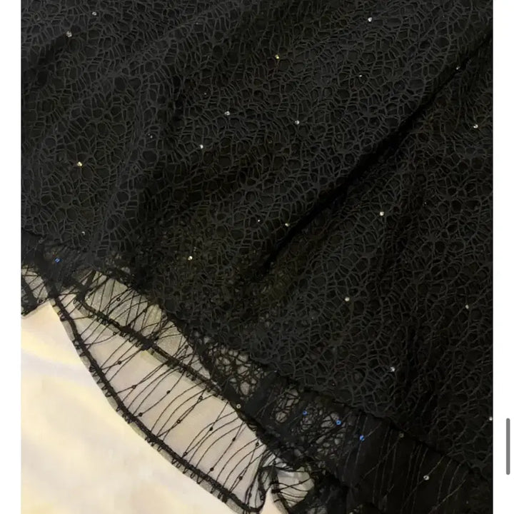 [BUNJANG] Cubic Lace Double Layered Skirt - Black S Size / 큐빅 레이스 2중 샤스커트 하객룩 s 사이즈 새상품 허리밴딩