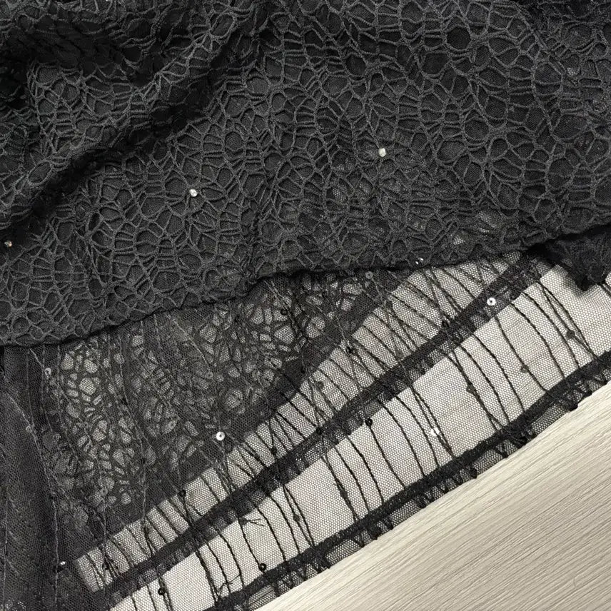 [BUNJANG] Cubic Lace Double Layered Skirt - Black S Size / 큐빅 레이스 2중 샤스커트 하객룩 s 사이즈 새상품 허리밴딩