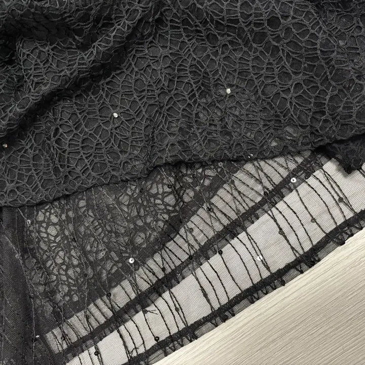 [BUNJANG] Cubic Lace Double Layered Skirt - Black S Size / 큐빅 레이스 2중 샤스커트 하객룩 s 사이즈 새상품 허리밴딩