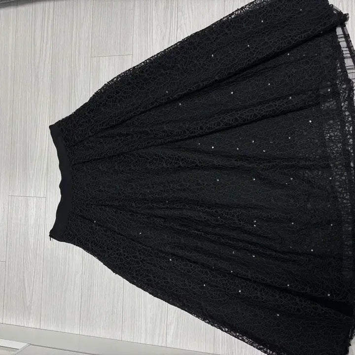 [BUNJANG] Cubic Lace Double Layered Skirt - Black S Size / 큐빅 레이스 2중 샤스커트 하객룩 s 사이즈 새상품 허리밴딩