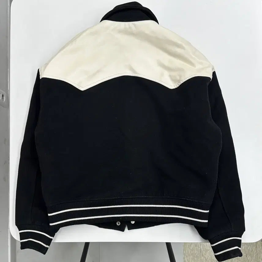 [BUNJANG] Partimento Black Wool Leather Stadium Jacket / 파르티멘토 블랙 울 레더 배색 스타디움 자켓