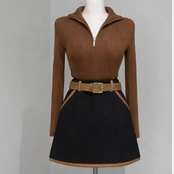 [BUNJANG] Golf Ribbed Half-Zip Knit Sweater / 골지 반집업 니트