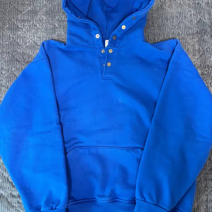 [BUNJANG] Attentionrow Snap Button Oversized Hoodie Blue / [1] 어텐션로우 스냅 버튼 오버핏 후드티 블루
