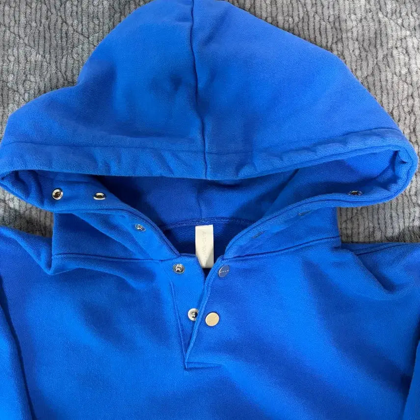 [BUNJANG] Attentionrow Snap Button Oversized Hoodie Blue / [1] 어텐션로우 스냅 버튼 오버핏 후드티 블루