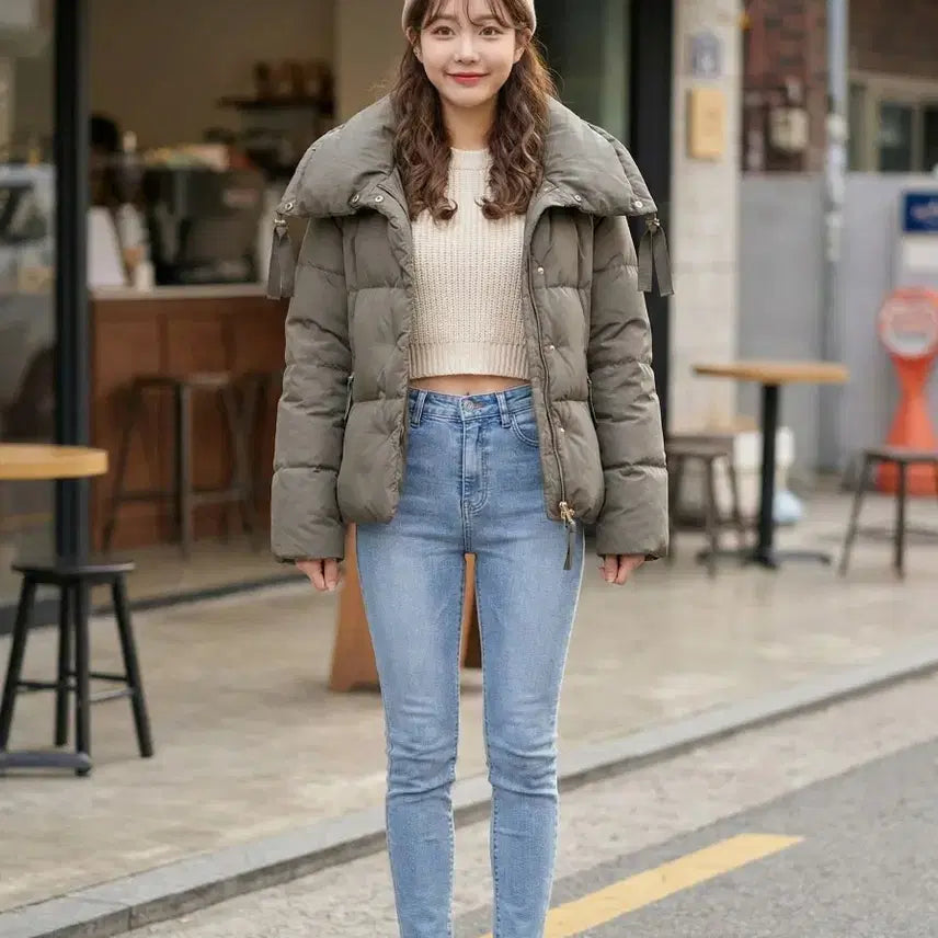 [BUNJANG] LeShop BLACK Duck Down Short Padded Jacket / LeShop BLACK 르샵 블랙 볼륨 넥 덕다운 숏패딩