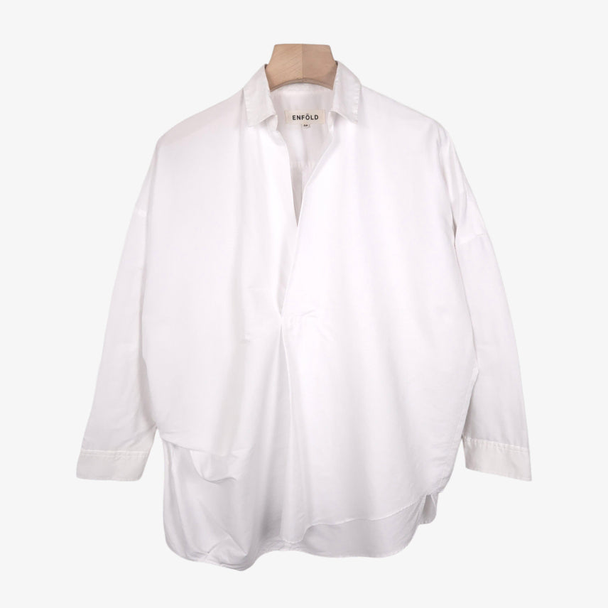 [BUNJANG] ENFOLD White Asymmetrical Drape Shirt / [55-66] 엔폴드 화이트 루즈핏 비대칭 드레이프 셔츠