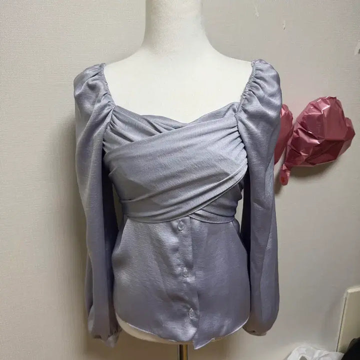 [BUNJANG] Satin Wrap Shirred Blouse / 새틴 랩 셔링 블라우스