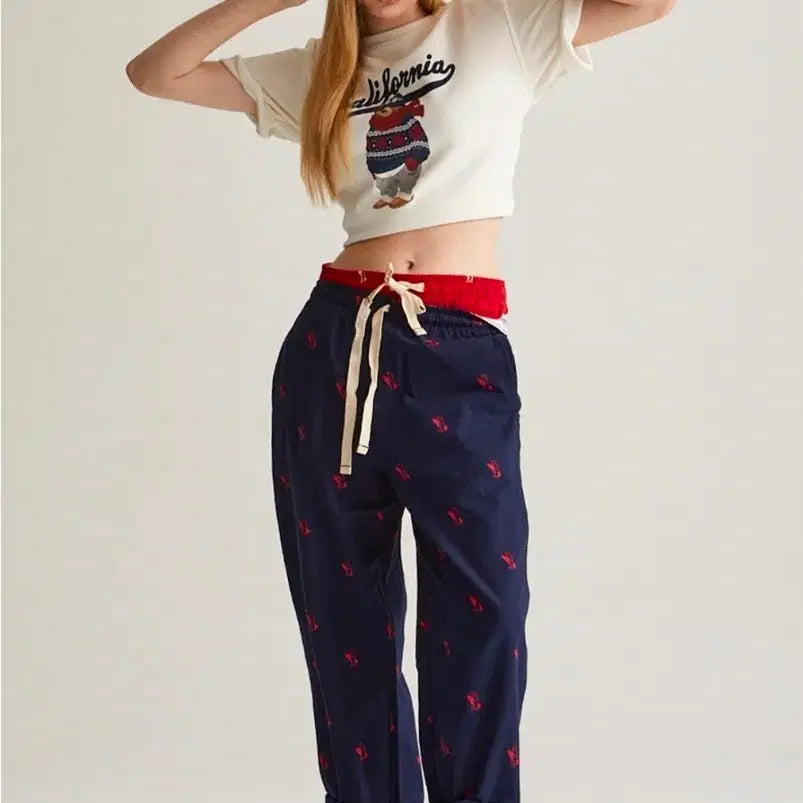 [BUNJANG] Who.A.U California Red Pajama Pants / 후아유 캘리포니아 레드 파자마 바지 잠옷 로브 커플 신혼