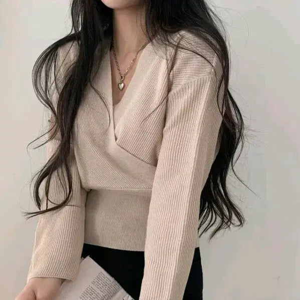 [BUNJANG] Ribbed Wrap Knit Top / 새상품] 골지 랩니트