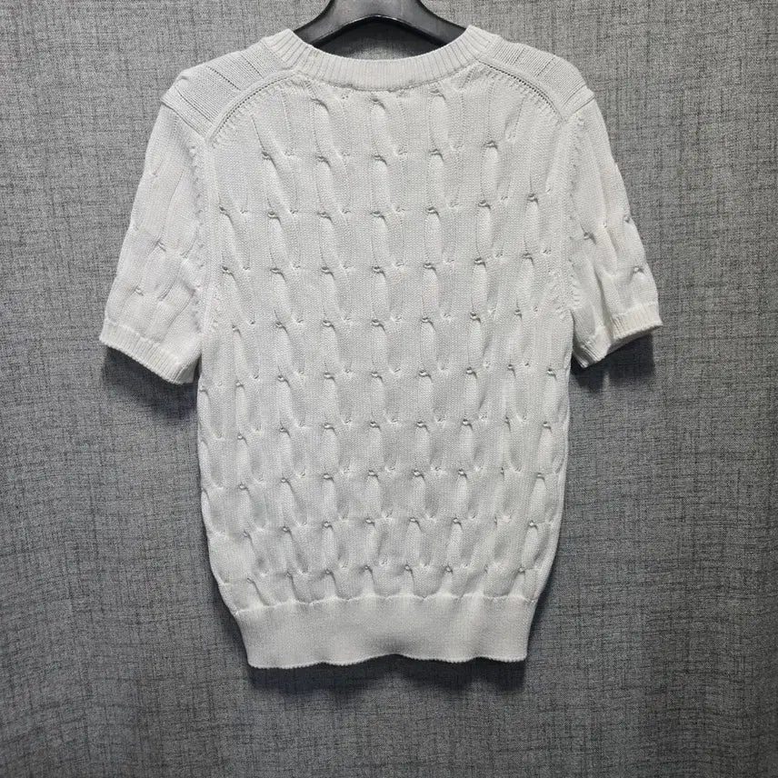 [BUNJANG] Hazzys White Cable Knit Top / 헤지스 화이트 케이블 반팔 니트