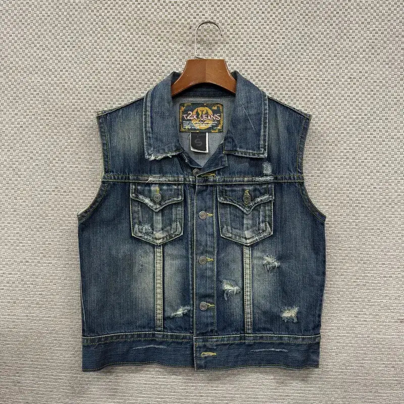[BUNJANG] Vintage Two Pocket Washed Denim Vest S / 빈티지 투포켓 워싱 데님 조끼 베스트 S M10308
