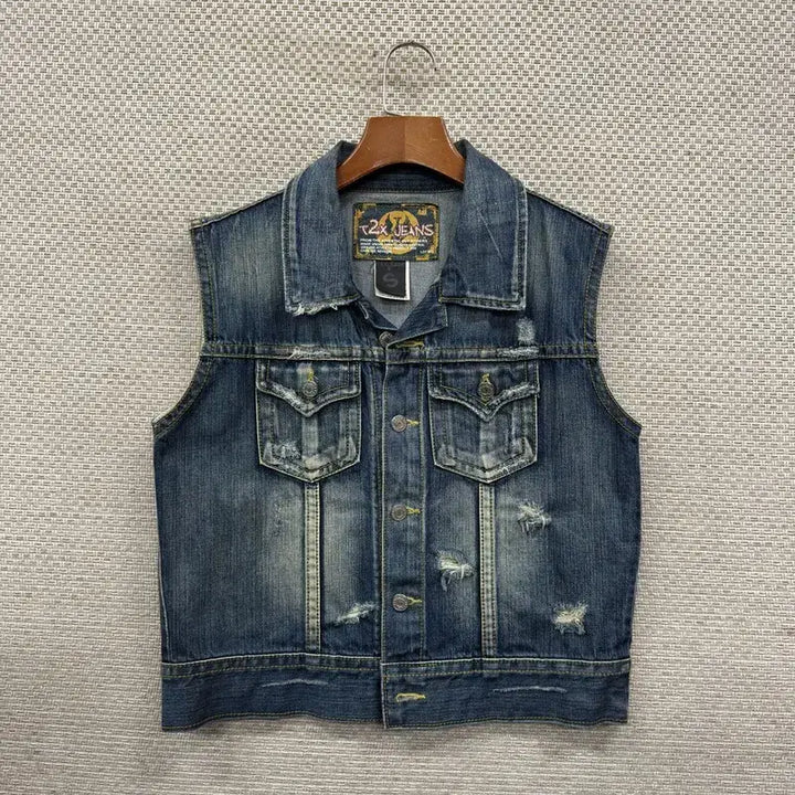 [BUNJANG] Vintage Two Pocket Washed Denim Vest S / 빈티지 투포켓 워싱 데님 조끼 베스트 S M10308