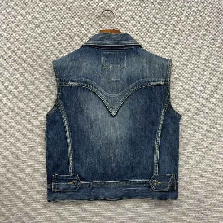 [BUNJANG] Vintage Two Pocket Washed Denim Vest S / 빈티지 투포켓 워싱 데님 조끼 베스트 S M10308