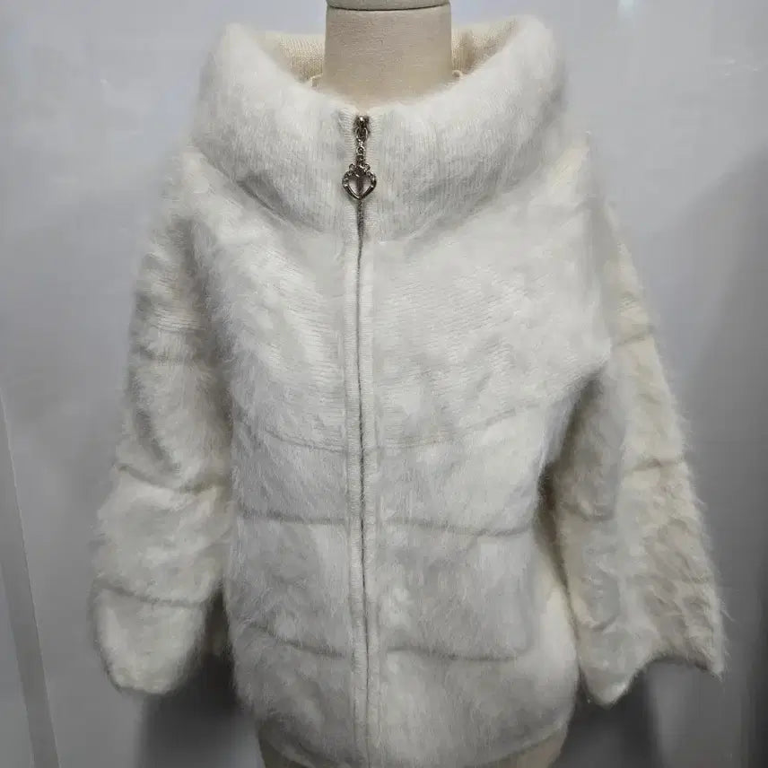 [BUNJANG] White Angora Fur Zip-up Jacket / 화이트 앙고라 퍼 집업 자켓 (수입의류)