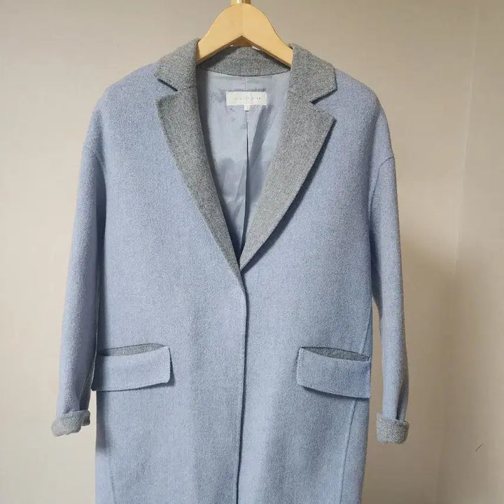 [BUNJANG] Olive Des Olive Sky Blue Color Block Coat / 올리브데올리브 하늘색 배색 코트 (55)