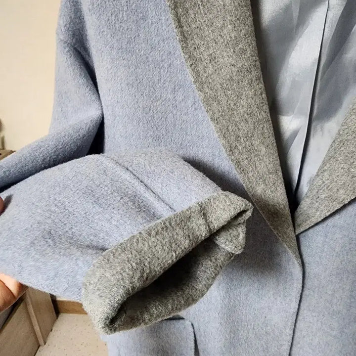 [BUNJANG] Olive Des Olive Sky Blue Color Block Coat / 올리브데올리브 하늘색 배색 코트 (55)