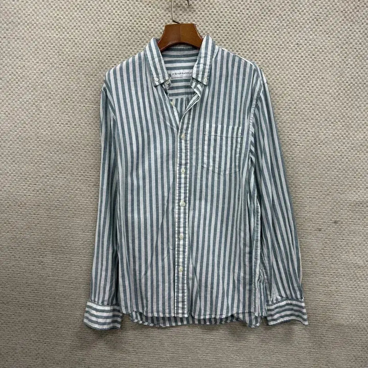 [BUNJANG] Giordano Linen Striped Casual Shirt / 지오다노 포켓 캐주얼 린넨 스트라이프 셔츠 L M10305