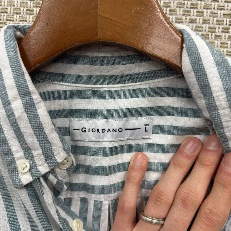 [BUNJANG] Giordano Linen Striped Casual Shirt / 지오다노 포켓 캐주얼 린넨 스트라이프 셔츠 L M10305