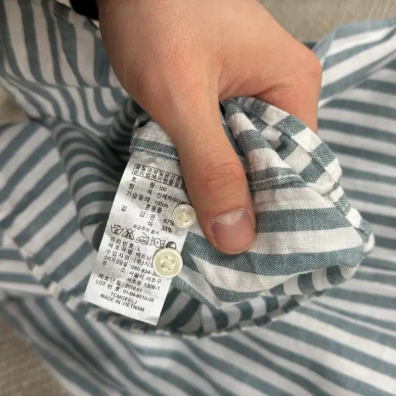 [BUNJANG] Giordano Linen Striped Casual Shirt / 지오다노 포켓 캐주얼 린넨 스트라이프 셔츠 L M10305