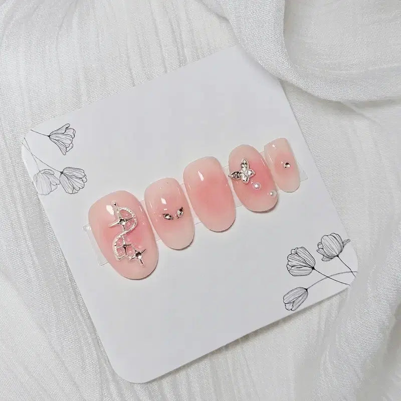 [BUNJANG] Pink Glow Handmade Nail Set / 핑크 글로우 수제 네일