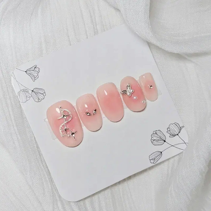[BUNJANG] Pink Glow Handmade Nail Set / 핑크 글로우 수제 네일