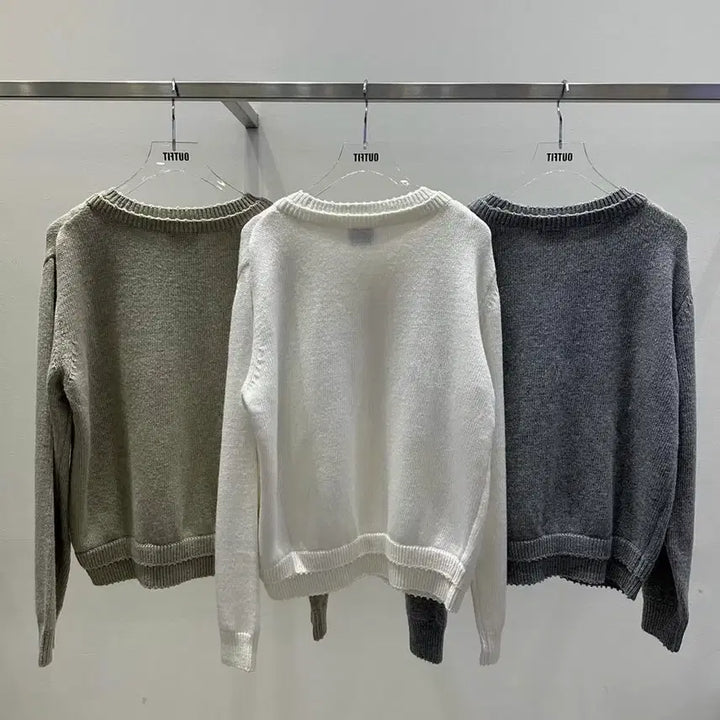 [BUNJANG] Outfit Double-Layer V-neck Knit Gray / 아웃핏 두겹니트 그레이