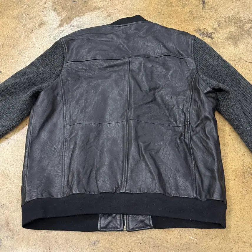 [BUNJANG] LANCCI Leather Knit Color Block Jumper / [정품] LANCCI 란찌 가죽 니트 배색 점퍼