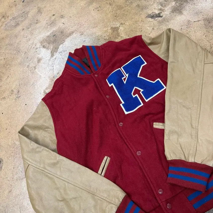 [BUNJANG] maverick Red K Logo Leather Baseball Jacket / [정품/L] maverick 레드 K 로고 레더 야구 점퍼