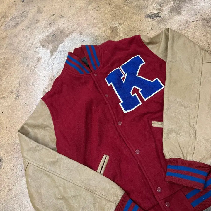 [BUNJANG] maverick Red K Logo Leather Baseball Jacket / [정품/L] maverick 레드 K 로고 레더 야구 점퍼