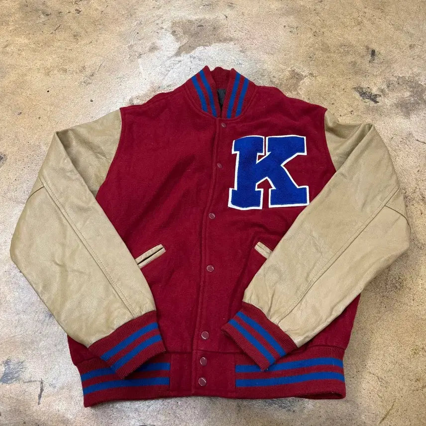 [BUNJANG] maverick Red K Logo Leather Baseball Jacket / [정품/L] maverick 레드 K 로고 레더 야구 점퍼