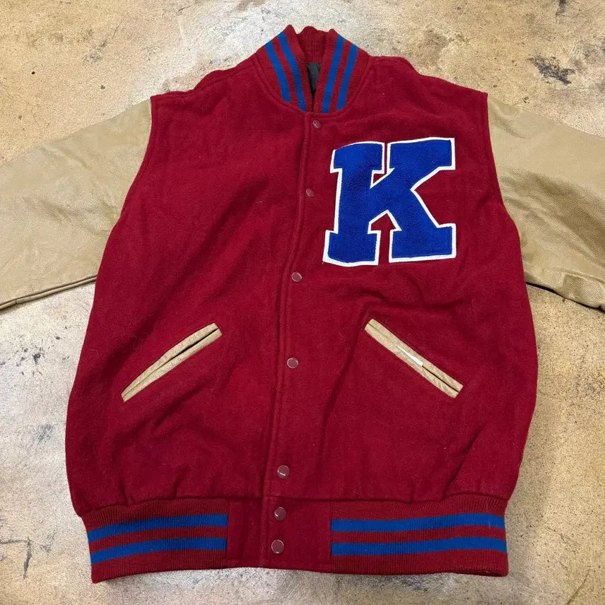 [BUNJANG] maverick Red K Logo Leather Baseball Jacket / [정품/L] maverick 레드 K 로고 레더 야구 점퍼