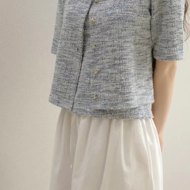 [BUNJANG] 98℃ Tweed Short Sleeve Round Neck Jacket / 98도씨 트위드 반팔 자켓 라운드넥 가디건