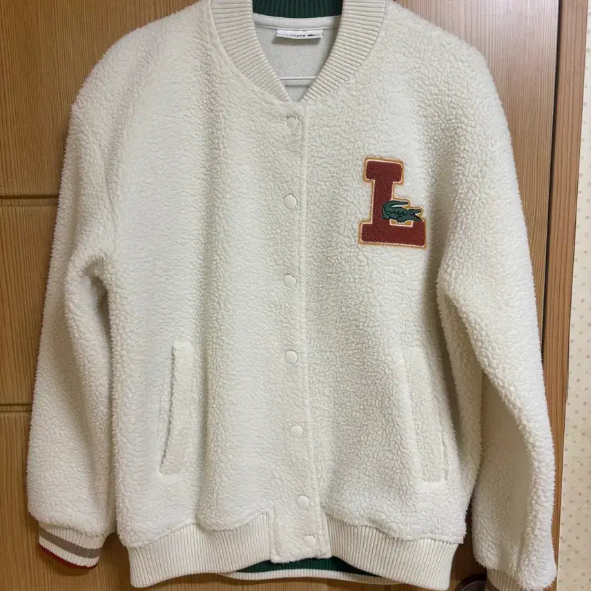 [BUNJANG] Lacoste White Sherpa Jacket / 라코스테 화이트 뽀글이 덤블 점퍼