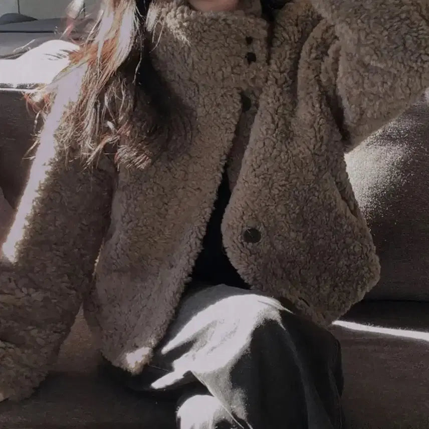 [BUNJANG] Teddy High Neck Fur Jacket Mocha Gray / 테디 하이넥 퍼자켓 모카 그레이