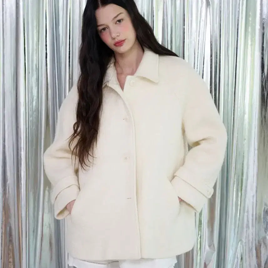 [BUNJANG] Lamoure Alpaca Half Coat Ivory / 라무어 알파카 하프코트 아이보리