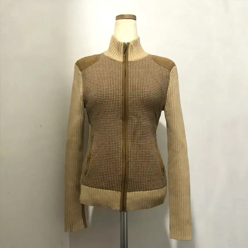 [BUNJANG] Ralph Lauren Suede Patch Beige Zip-up Sweater / 랄프로렌 스웨터 스웨이드 패치 베이지 집업 ralph lauren 빈티지