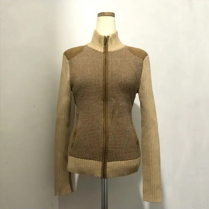 [BUNJANG] Ralph Lauren Suede Patch Beige Zip-up Sweater / 랄프로렌 스웨터 스웨이드 패치 베이지 집업 ralph lauren 빈티지