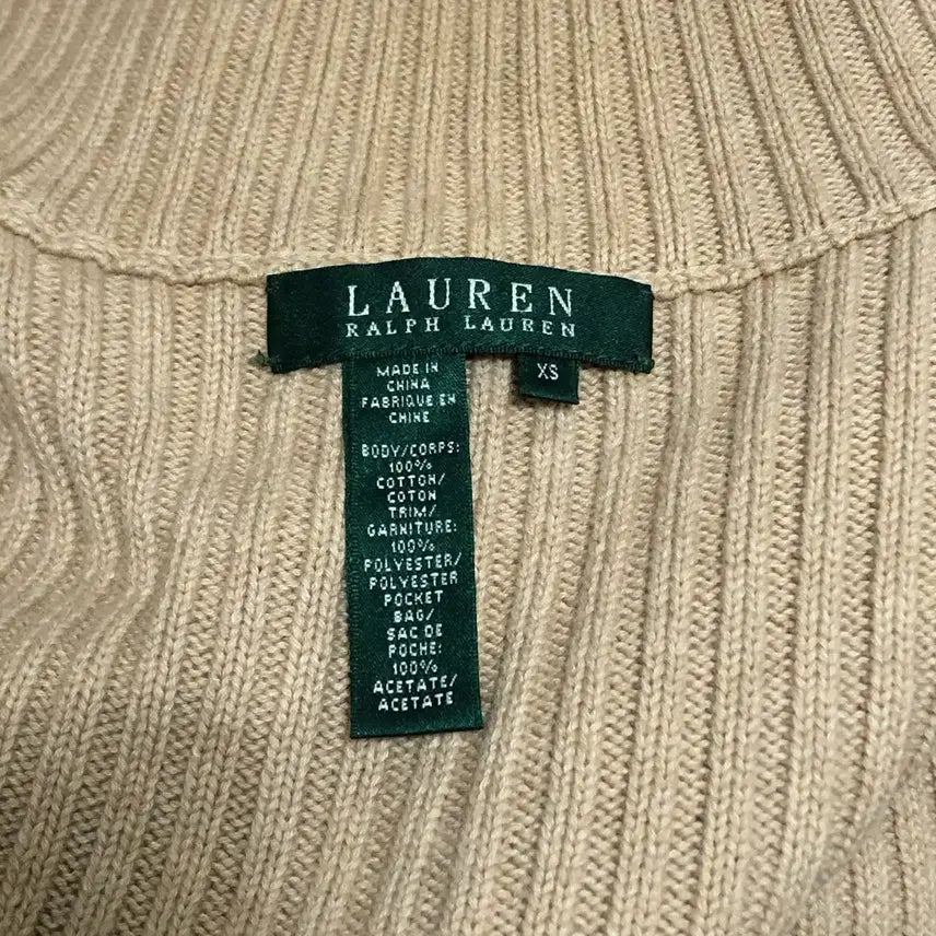 [BUNJANG] Ralph Lauren Suede Patch Beige Zip-up Sweater / 랄프로렌 스웨터 스웨이드 패치 베이지 집업 ralph lauren 빈티지