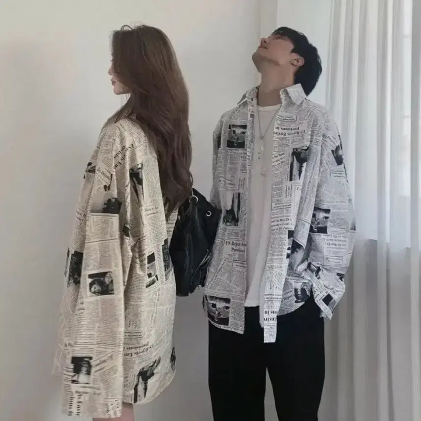 [BUNJANG] Pale Jade Oversized News Paper Shirt / 페일제이드 뉴스페이퍼 오버핏 셔츠