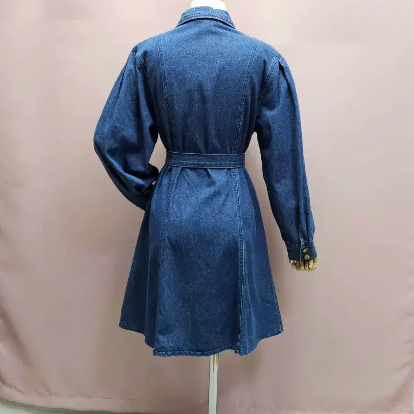 [BUNJANG] Raniakea Puff Denim Flare Dress Set / 라니아케아 퍼프 데님 플레어 원피스 제천끈 세트