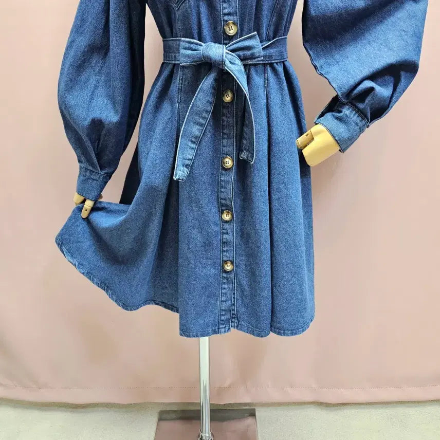 [BUNJANG] Raniakea Puff Denim Flare Dress Set / 라니아케아 퍼프 데님 플레어 원피스 제천끈 세트